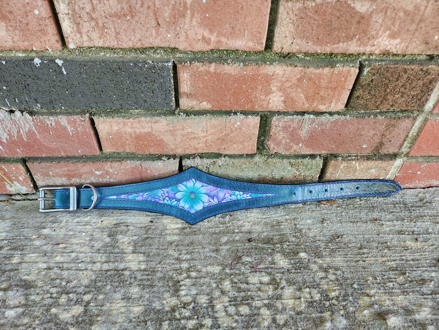 Custom Teal Floral Collar