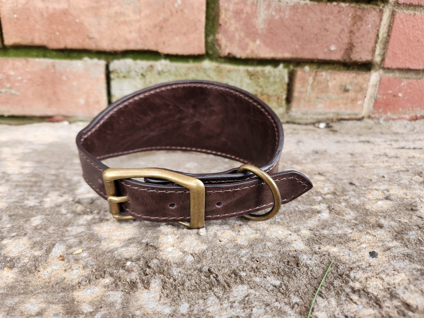 Dark Brown Leather Dog Collar with Floral Cutouts and Orange Accents