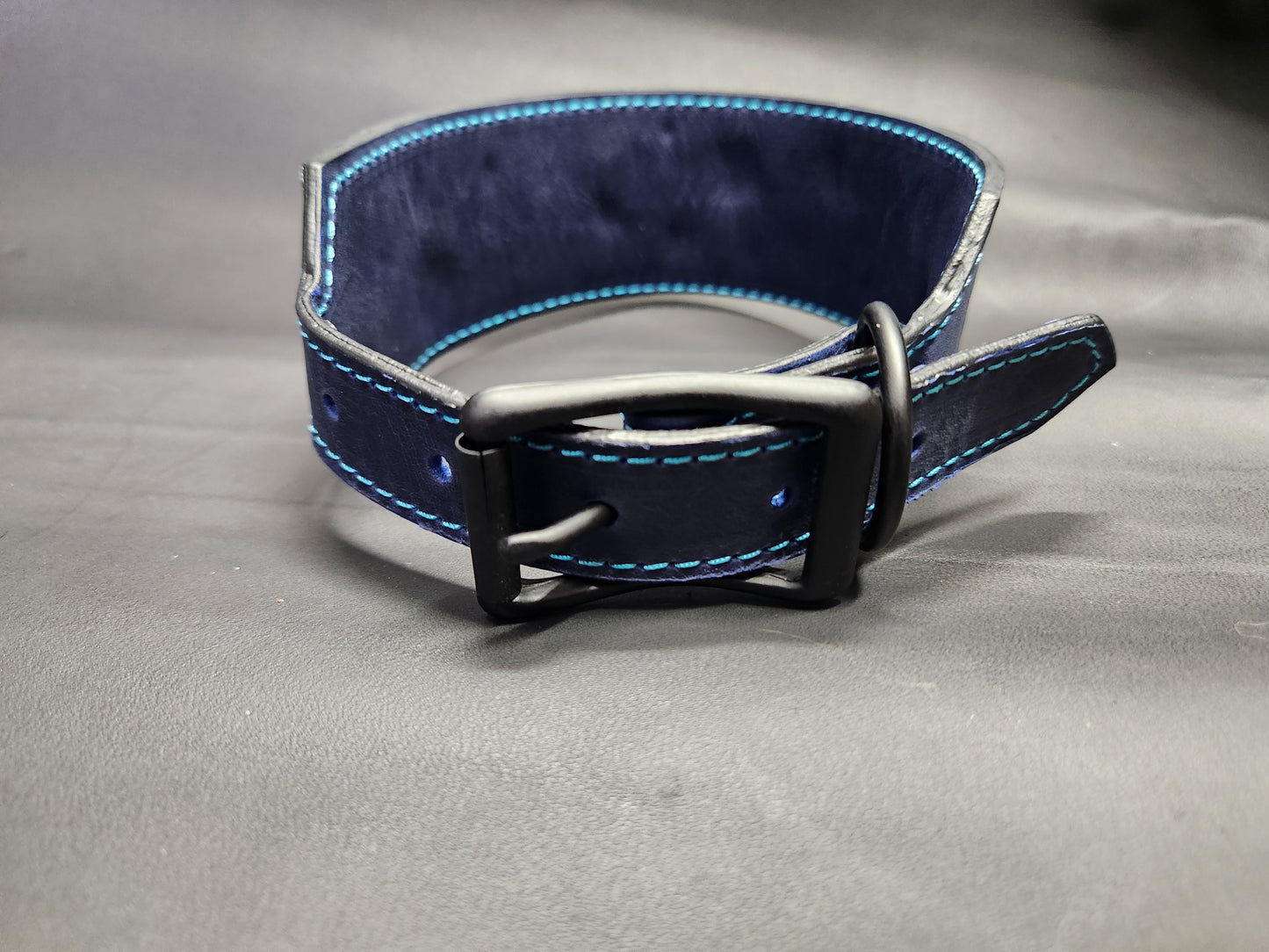Dark Blue Leather Dog Collar with Rainbow Bubbles
