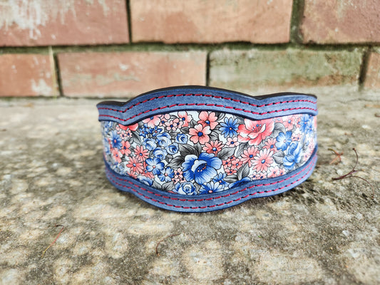Blue Patriotic Floral Leather Collar
