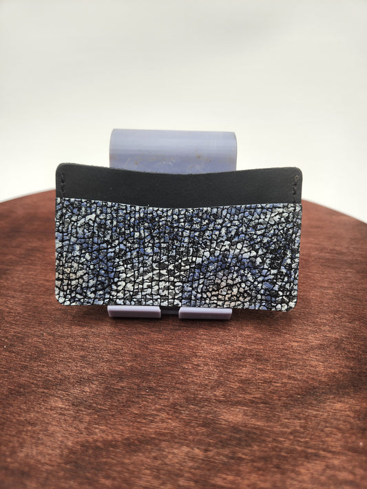 Horizontal Leather Card Wallet – Black & Blue Pebbled Embossed Leather