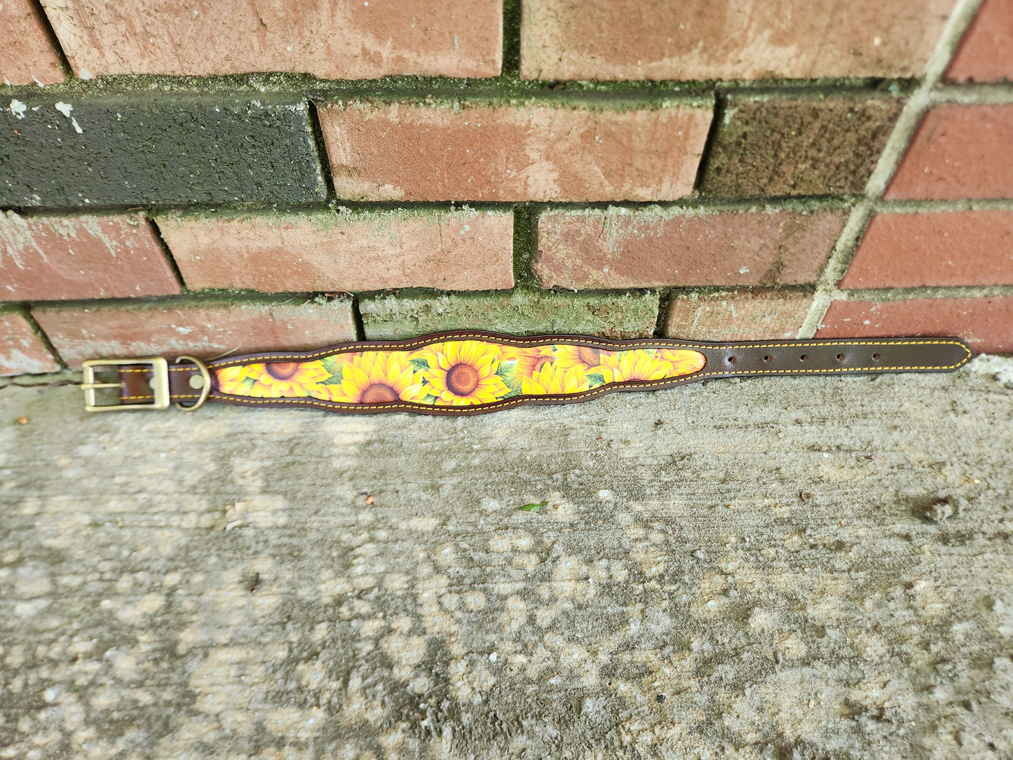 Custom Sunflower Leather Collar