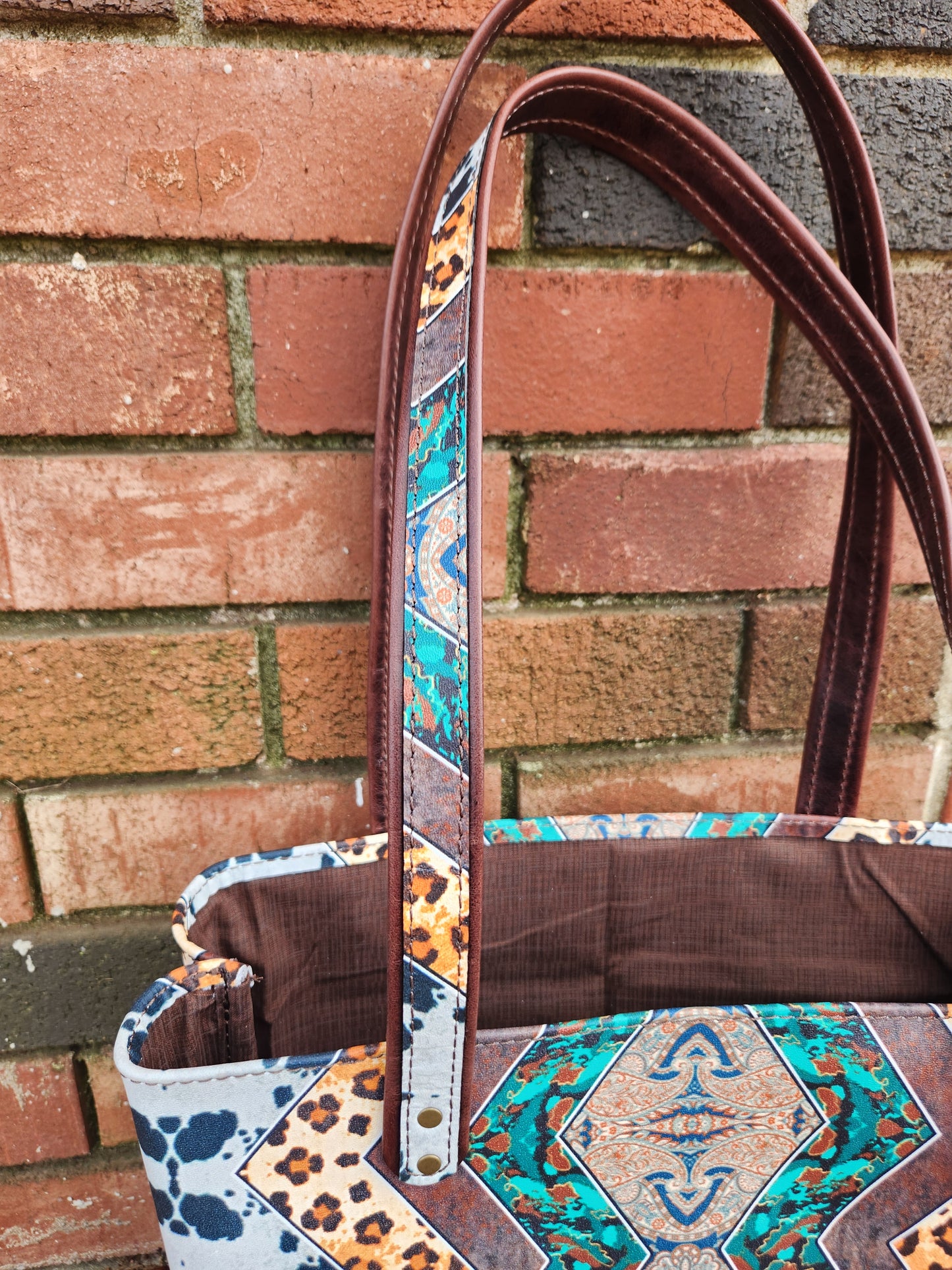 Tote Bag with Patterned Leather