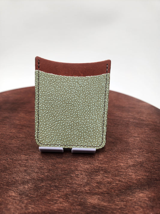 Vertical Leather Card Wallet – Chestnut Brown & Pebbled Mint Green