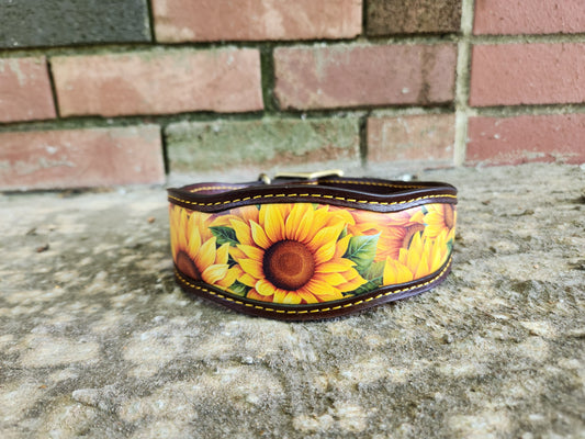 Custom Sunflower Leather Collar