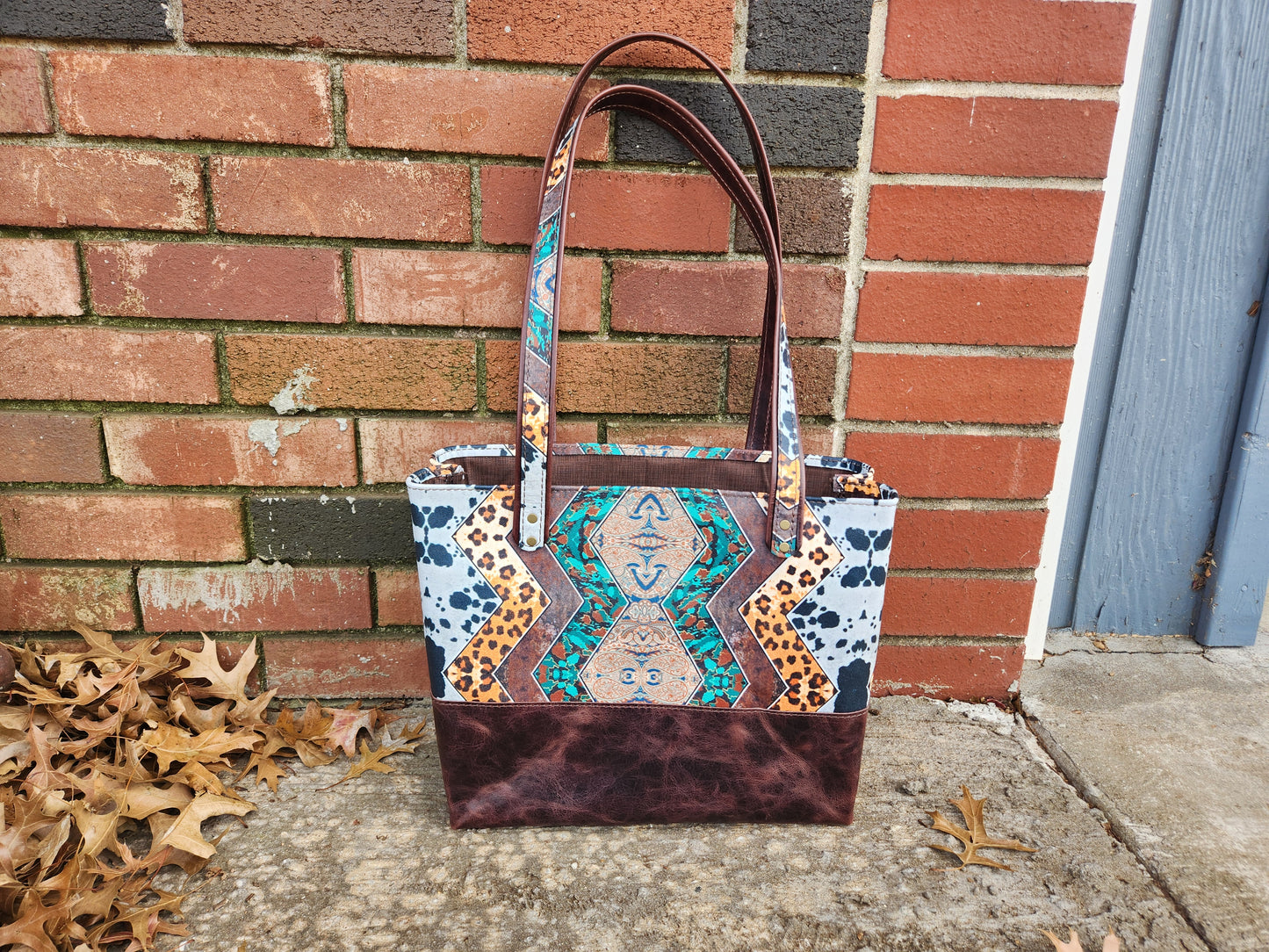 Tote Bag with Patterned Leather
