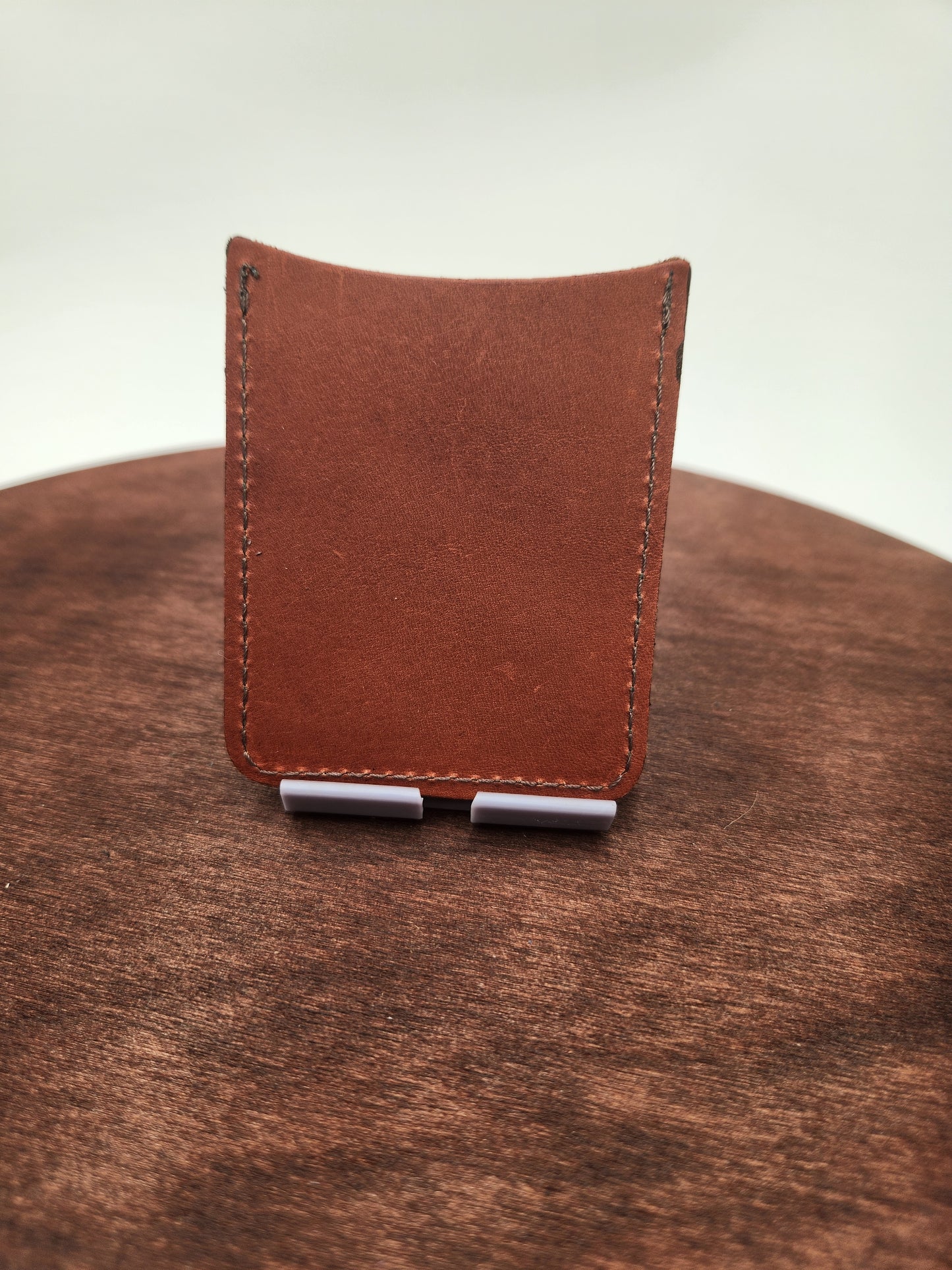Vertical Leather Card Wallet – Chestnut Brown & Pebbled Mint Green