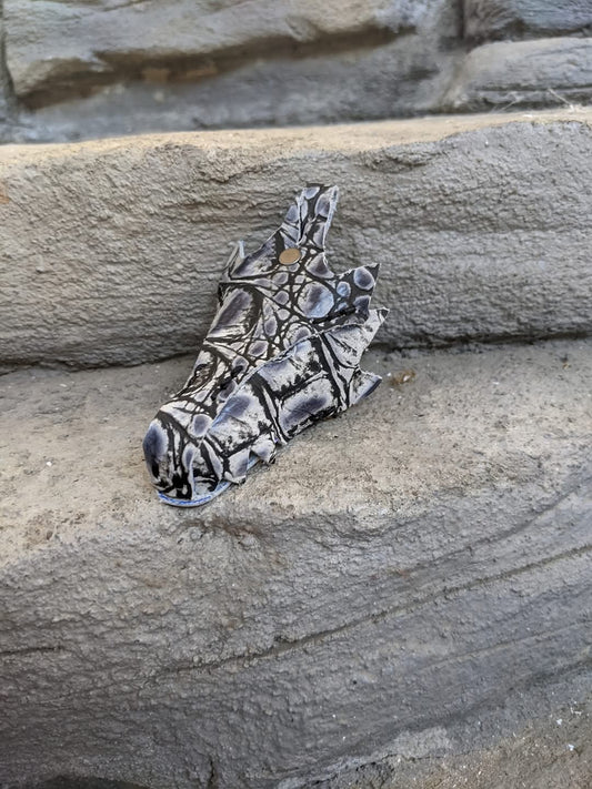Leather Dragon Head Keychain – Blue & White Embossed Scales