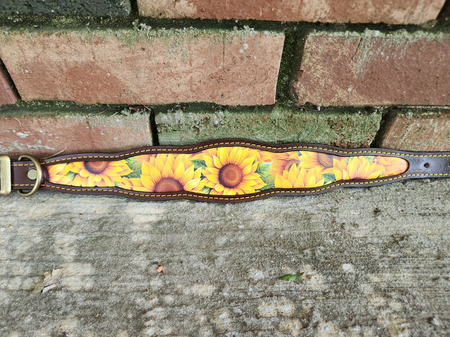 Custom Sunflower Leather Collar