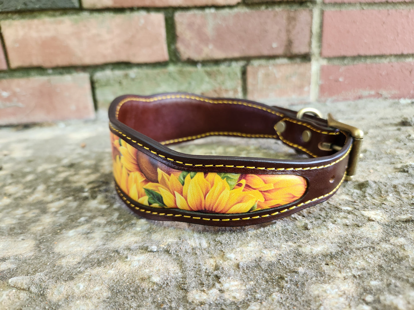 Custom Sunflower Leather Collar