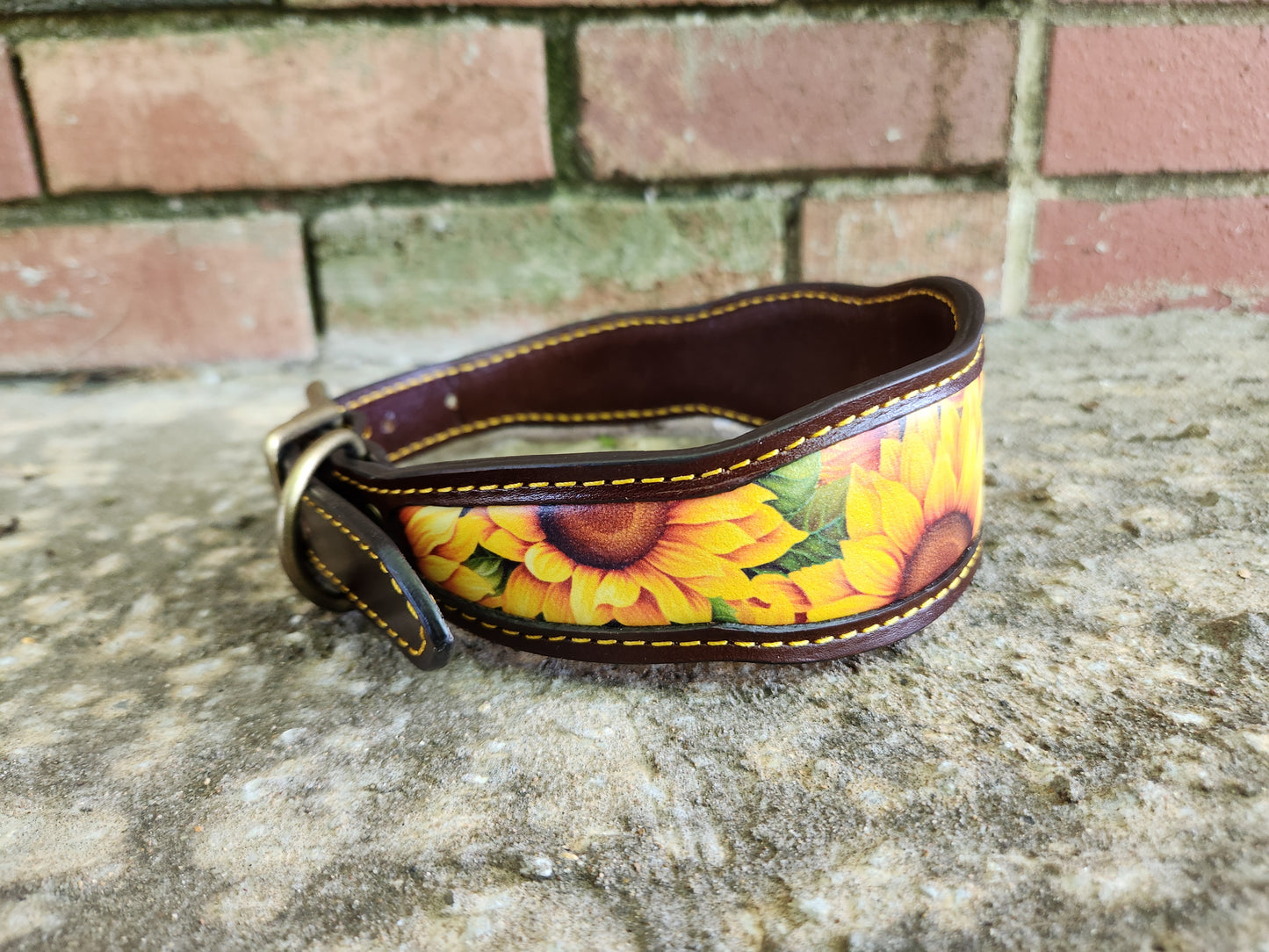 Custom Sunflower Leather Collar