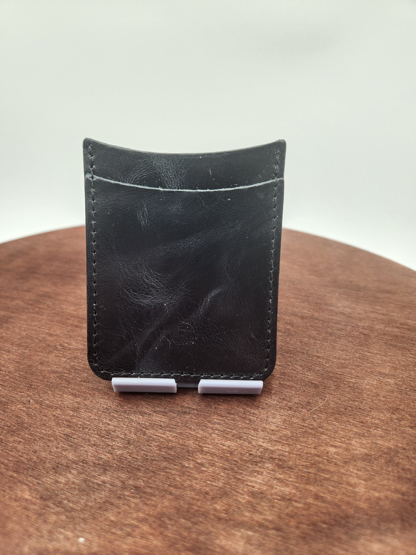 Vertical Leather Card Wallet – Black Distressed Leather