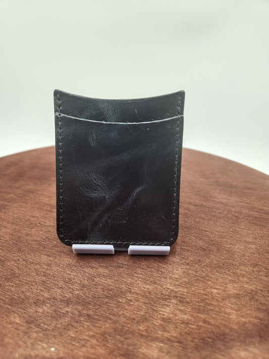 Vertical Leather Card Wallet – Black Distressed Leather